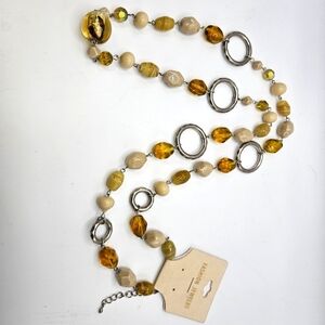 Long Yellow Striped Agate Beaded Necklace